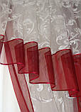 Ламбрекен зі шторами Firanka Асиметрія Органза карниз 300см Бордовий з молочним (40_1_3м), фото 5