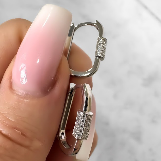 Срібні сережки-ланки з білими цирконами «Crystal Link» - стильні сережки срібло 925, фото 1
