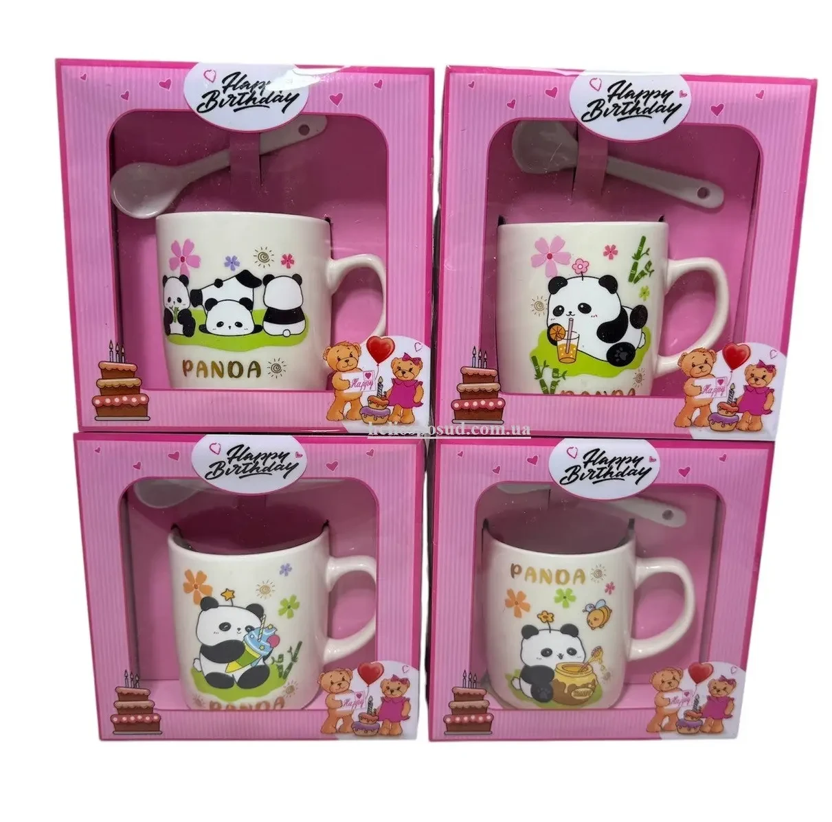 Кружка керамічна з ложкою "Весела панда" 280 мл Мікс Helios 2629, фото 1