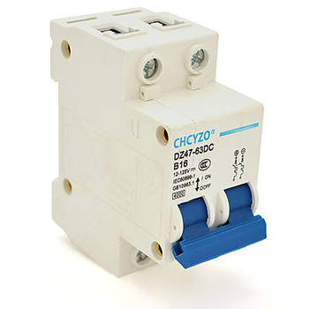 Автомат постійного струму 16А, 12-125V, 2P, CHCYZO DZ47-63DC-B16 / Модульний автоматичний вимикач