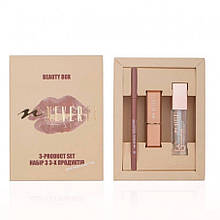 Подарунковий набір для губ NEVERTI Beauty Box (помада, блиск-плампер для губ, олівець для губ)