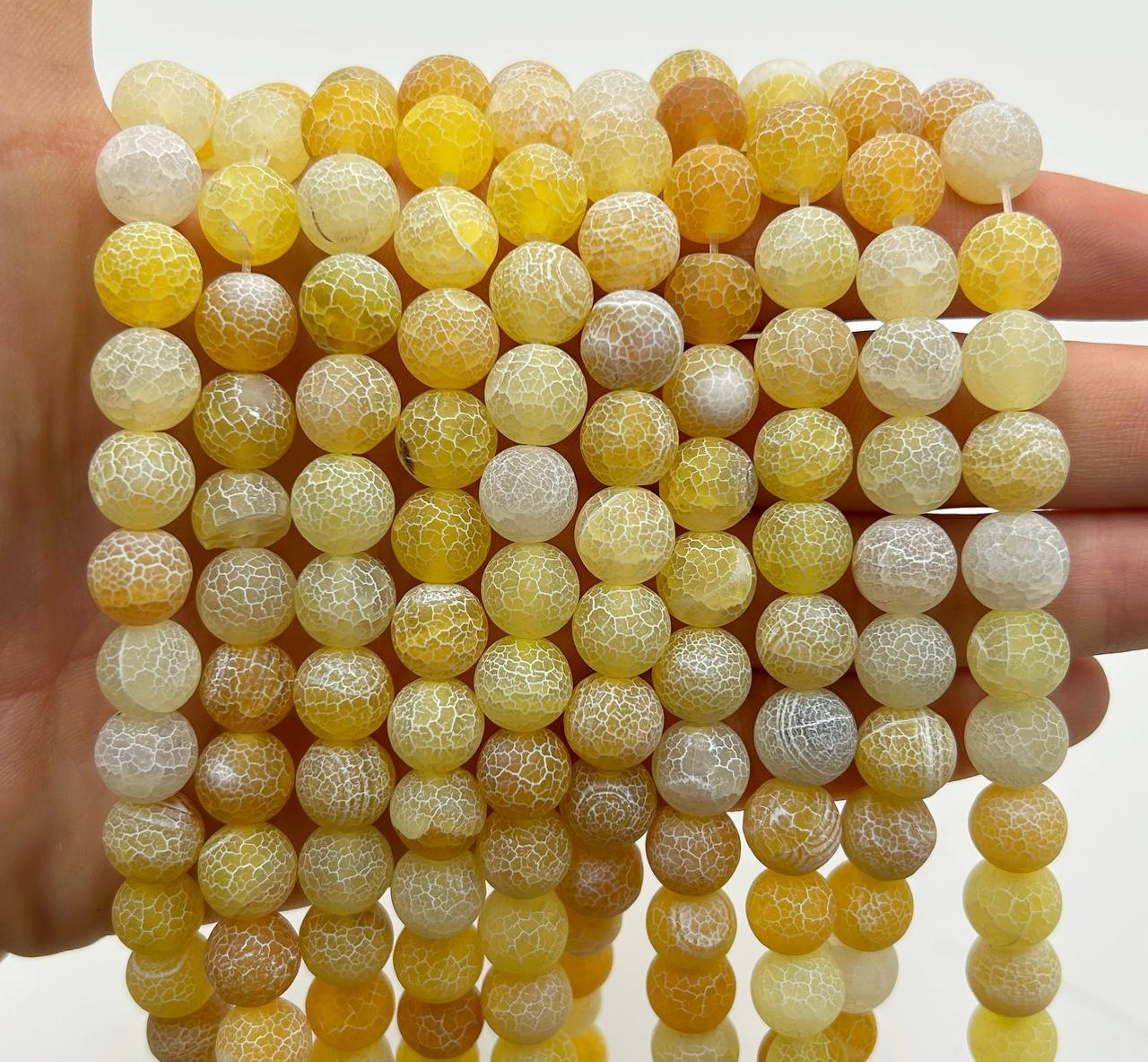 Намистини Морозний агат / Натуральний / Ø 8 мм / Нитка ≈ 45 намистин / Жовтий, фото 1