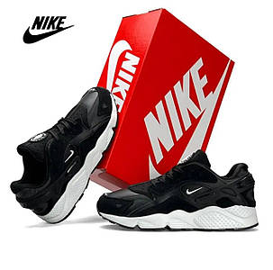 Жіночі кросівки замша шкіра текстиль Nike Air Huarache Black White, кеди жіночі Найк чорні. Жіноче взуття