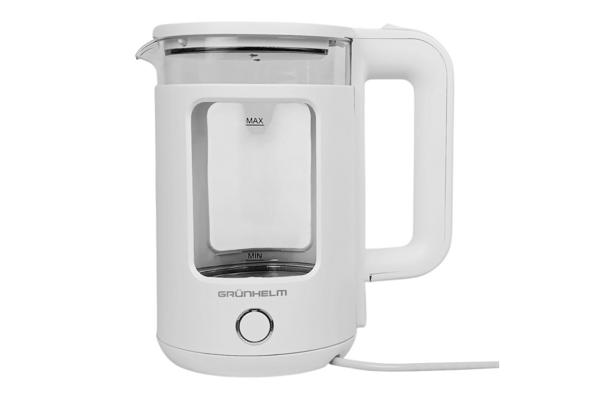 Чайник білий скляний 1,8 л GRUNHELM EKS-18101SW якісний електричний чайник, фото 1