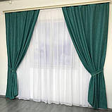 Штори з льону Готовий комплект штор на тасьмі Колір бірюзовий, фото 4