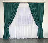 Штори з льону Готовий комплект штор на тасьмі Колір бірюзовий, фото 6