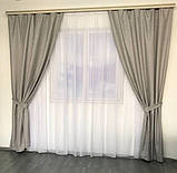 Штори з льону Готовий комплект штор на тасьмі Колір сірий, фото 3