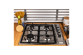 Варильна газова поверхня 4 конфорки нержавіюча сталь чавунні грати Grunhelm GPG261X BP-116373
