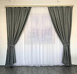 Штори з льону Готовий комплект штор на тасьмі Колір темно сірий, фото 3