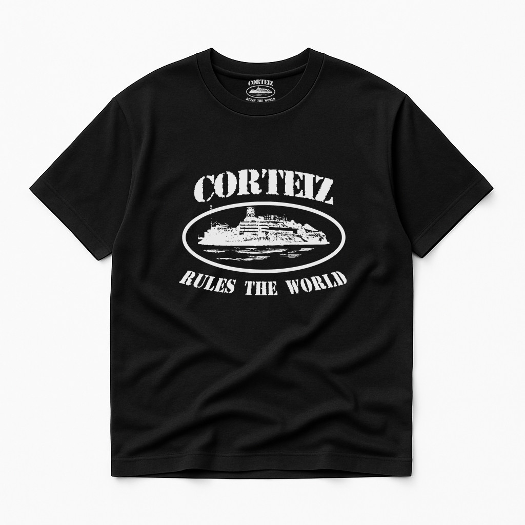 Чоловіча футболка Corteiz чорна, oversize, стиль Y2K, принт Rules the World, фото 1
