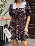 Коротке літнє чорне плаття в стилі baby doll з квітковим принтом, фото 6