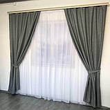 Штори з льону Готовий комплект штор на тасьмі Колір темно сірий, фото 8