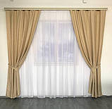 Штори з льону Готовий комплект штор на тасьмі Колір теплий беж, фото 9