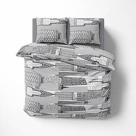 Комплект постільної білизни Бязь Сірий з принтом Полуторний розмір