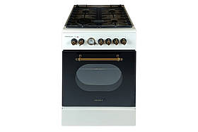 Газоелектрична плита Grunhelm FDR661234BE бежева з підсвіткою духовки та чавунною решіткою ящиком