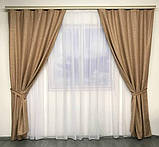 Штори з льону Готовий комплект штор на тасьмі Колір пісочний, фото 6