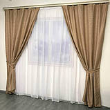 Штори з льону Готовий комплект штор на тасьмі Колір пісочний, фото 8