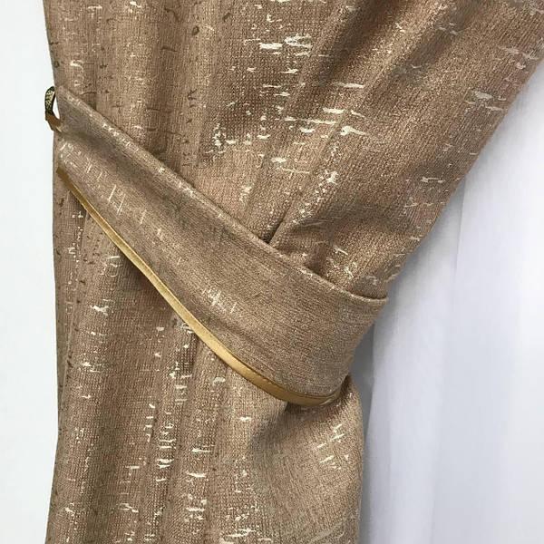 Штори з льону Готовий комплект штор на тасьмі Колір пісочний, фото 1