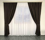 Штори з льону Готовий комплект штор на тасьмі Колір шоколад, фото 9