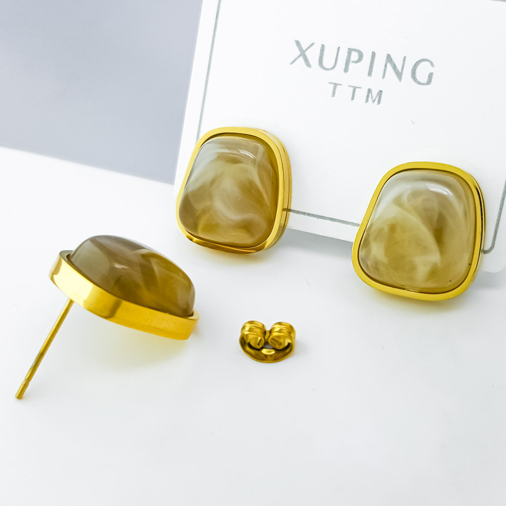 Сережки цвяшки, Квадрат зі вставкою, Xuping позолота 18K