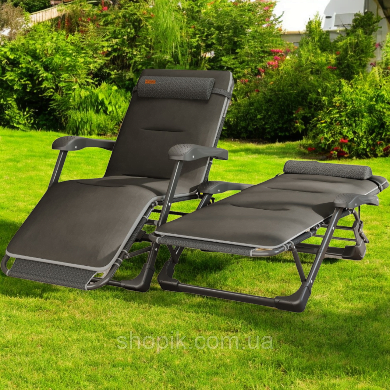 Розкладне крісло шезлонг садовий із подушкою та матрацом WCG FCB-S06PС розкладачка лежак кемпінговий для саду, фото 1