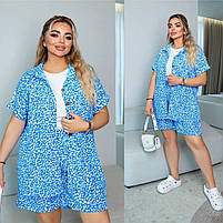 Жіночий літній прогулянковий костюм із софту з принтом сорочка і шорти (Батал), фото 7