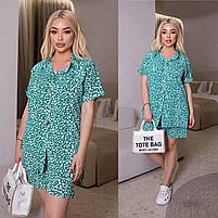 Жіночий літній прогулянковий костюм із софту з принтом сорочка і шорти (Батал), фото 6