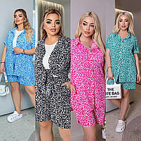 Жіночий літній прогулянковий костюм із софту з принтом сорочка і шорти (Батал), фото 8