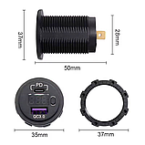Врізна розетка USB в авто QC3.0 (швидка зарядка) + PD Type-C 12-24v з вольтметром, фото 4