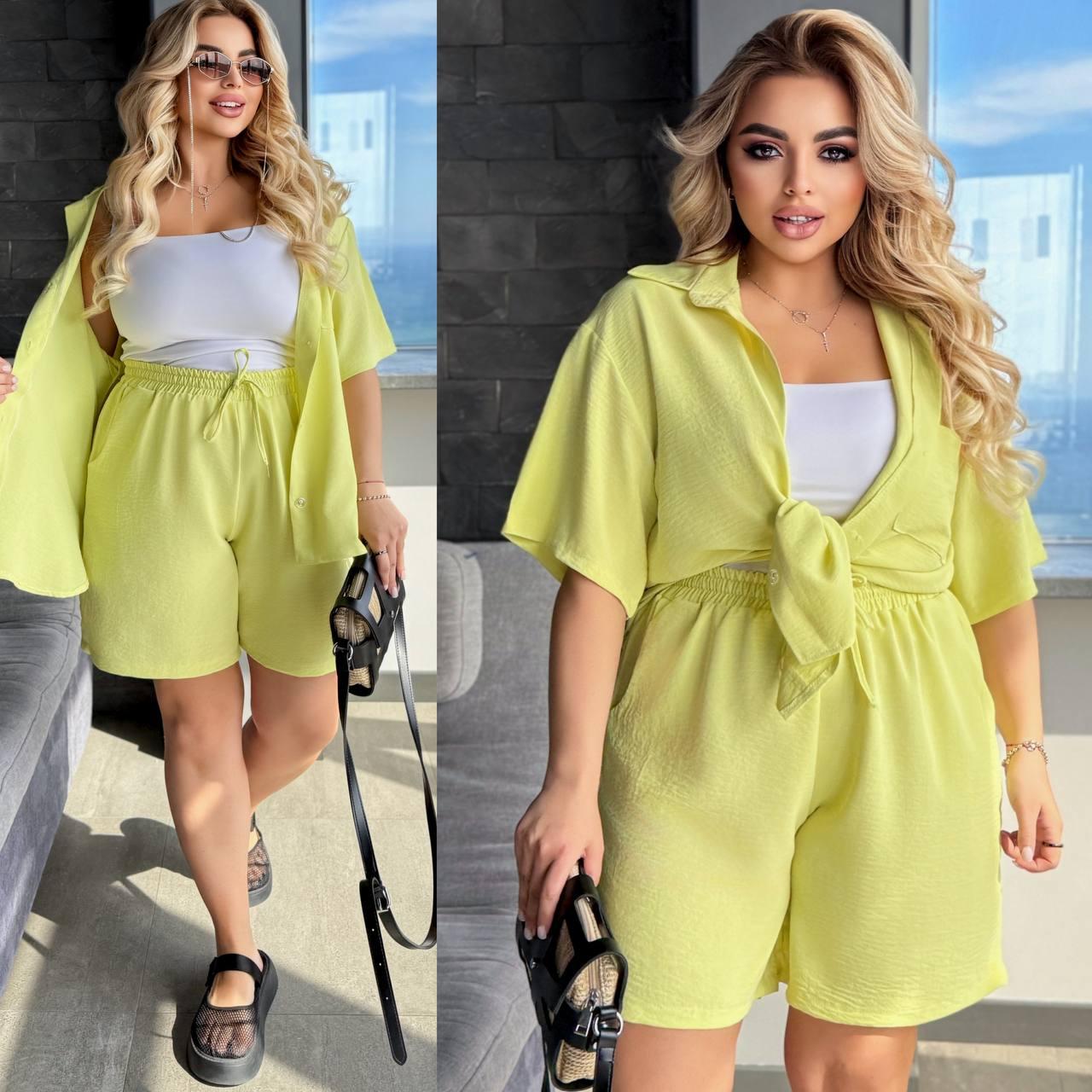 Костюм жіночий літній із софту сорочка і шорти у кольорах рр.50-52, 54-56, 58-60, фото 1