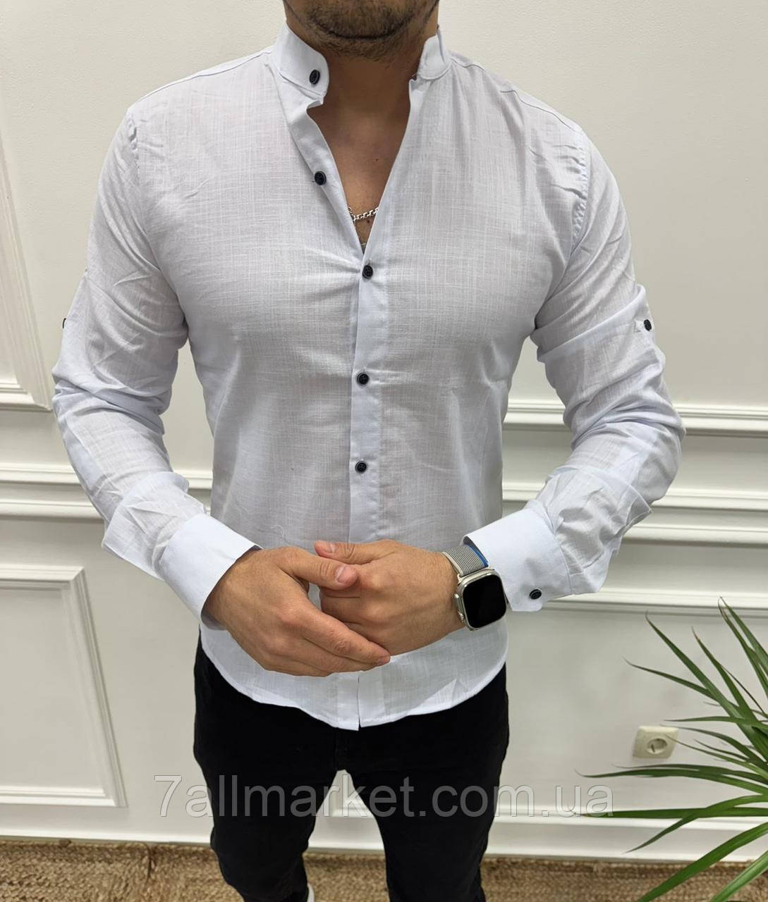 Сорочка чоловіча лляна стійка розміри S-2XL (3 кв) "TURHAN" недорого від прямого постачальника