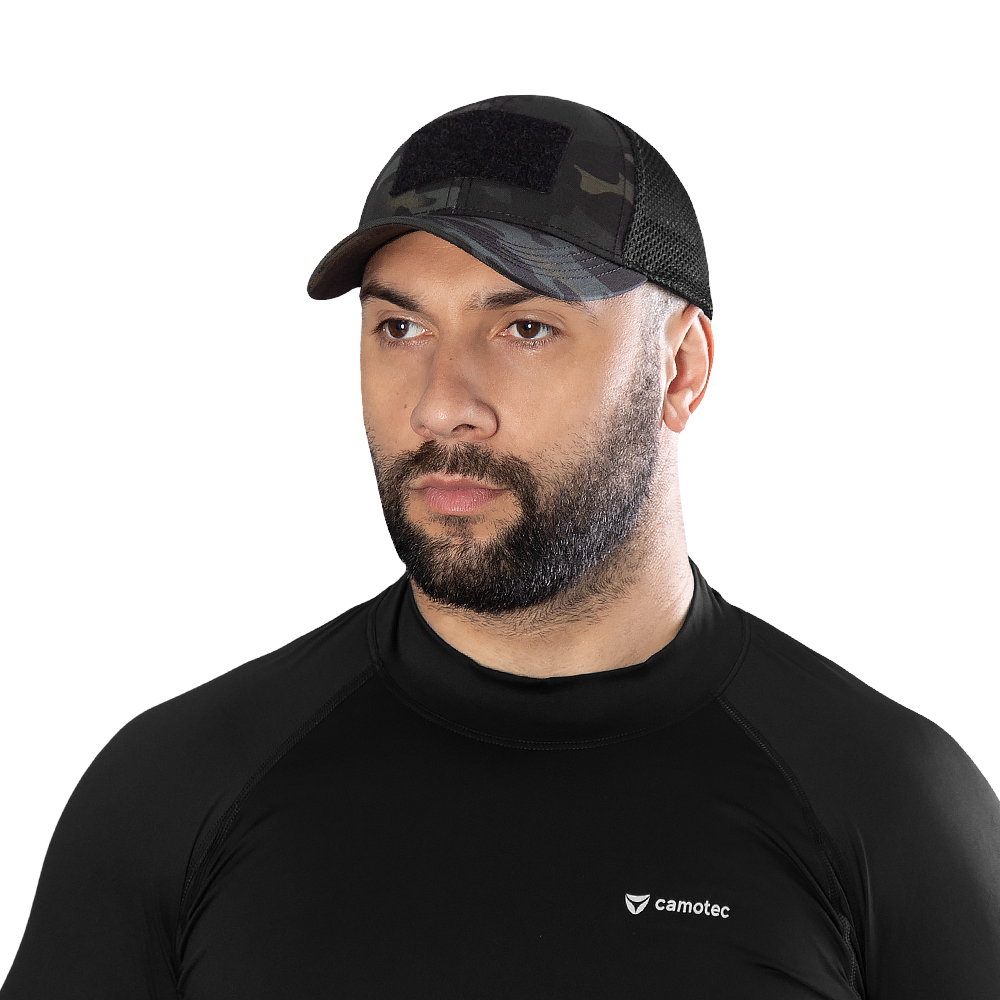 Бейсболка тактична камуфляжна Tactic Twill Mesh Чорний Мультикам