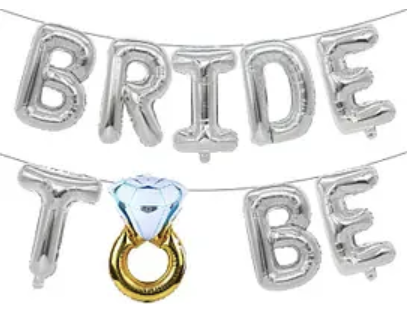 ФОЛЬГОВАНІ ЛІТЕРИ КНР 16"(40 СМ/ЛІТЕРА) "BRIDE TO BE З ОБРУЧКОЮ" СРІБЛО