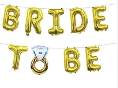 ФОЛЬГОВАНІ ЛІТЕРИ КНР 16"(40 СМ/ЛІТЕРА) "BRIDE TO BE З ОБРУЧКОЮ" ЗОЛОТО