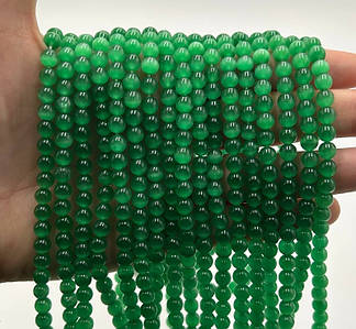 Намистини Котяче око / Ø 6 мм / Нитка ≈ 58 намистин / Зелений