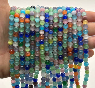 Намистини Котяче око / Ø 6 мм / Нитка ≈ 58 намистин / Мікс