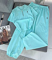 Жіночий костюм, футболка+штани, 42-44, 46-48, чорний, м'ята, жовтий, рожевий, сірий, двонитка.