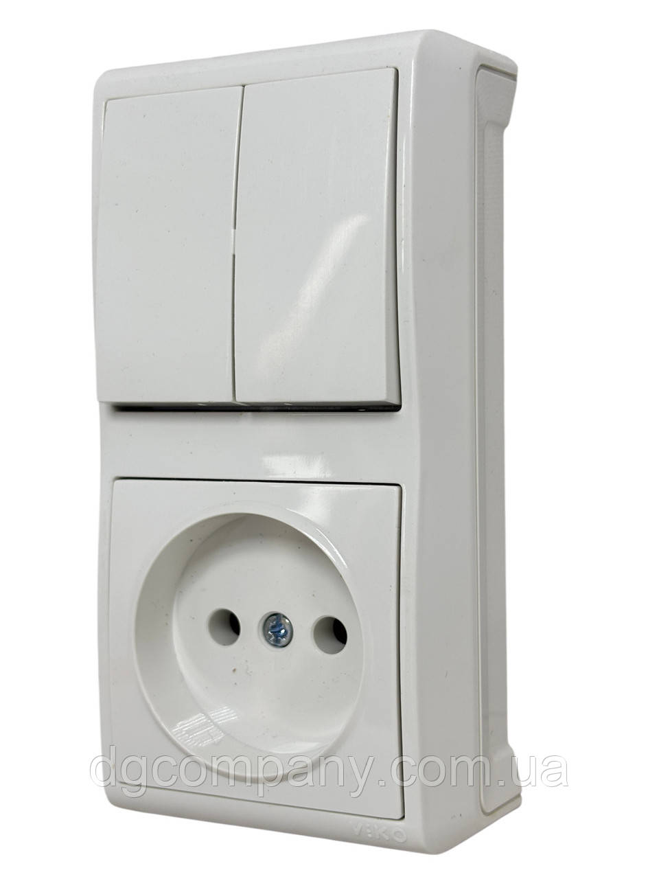 Вимикач 2х клавішний + розетка вертикальна накладна Viko Vera біла 90681089, фото 1