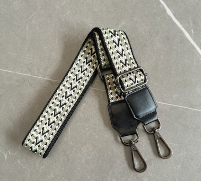 Ремінь для сумки текстильний, шкіряна чорна вставка, темна фурнітура 10031 Різнокольоровий, фото 1