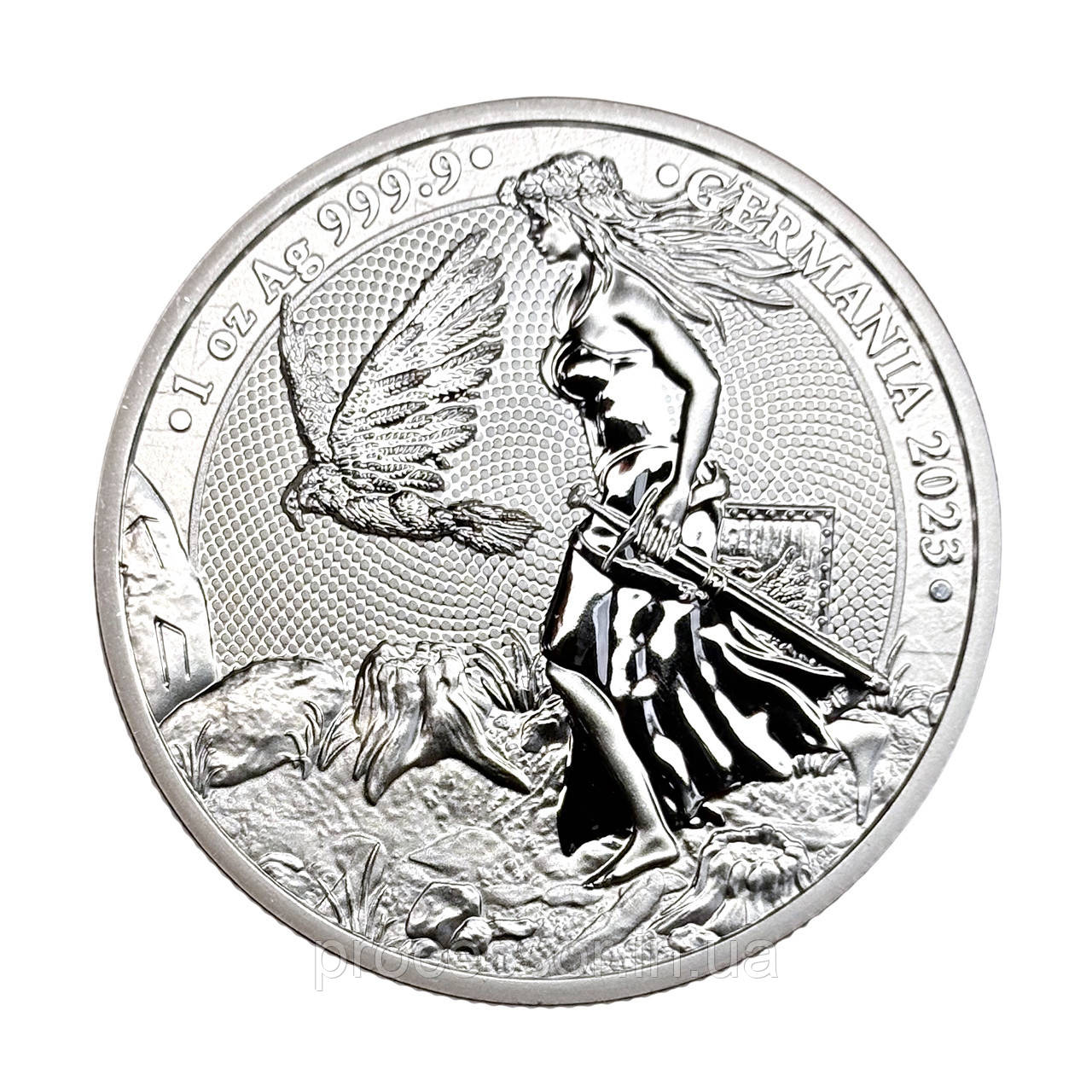 Срібна монета 5 марок «Леді Німеччина» 1oz 2023 — втілення сили, свободи та традиції, фото 1