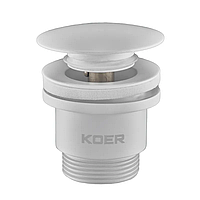Донний клапан для раковини універсальний (з/без переливу) Koer PW-01-03 автоматичний (Click-Clack) (Колір білий) 1 1/4'' (KR3402)