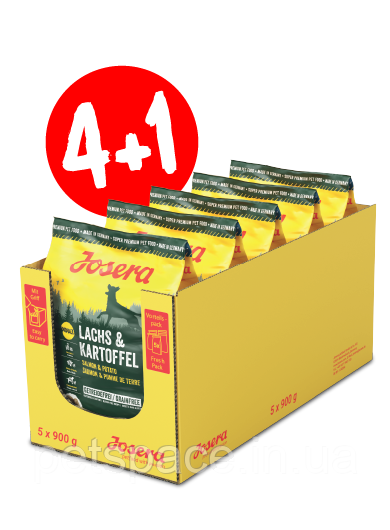 Акція! Корм Josera Lachs&Kartoffel (Йозера з лососем та картоплею) 900г. 4ШТ + 1ШТ у подарунок!
