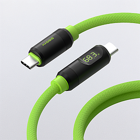 Кабель USB Type-С універсальний HAGiBiS SX02 плетений із вбудованим дисплеєм (100 см), Зелений