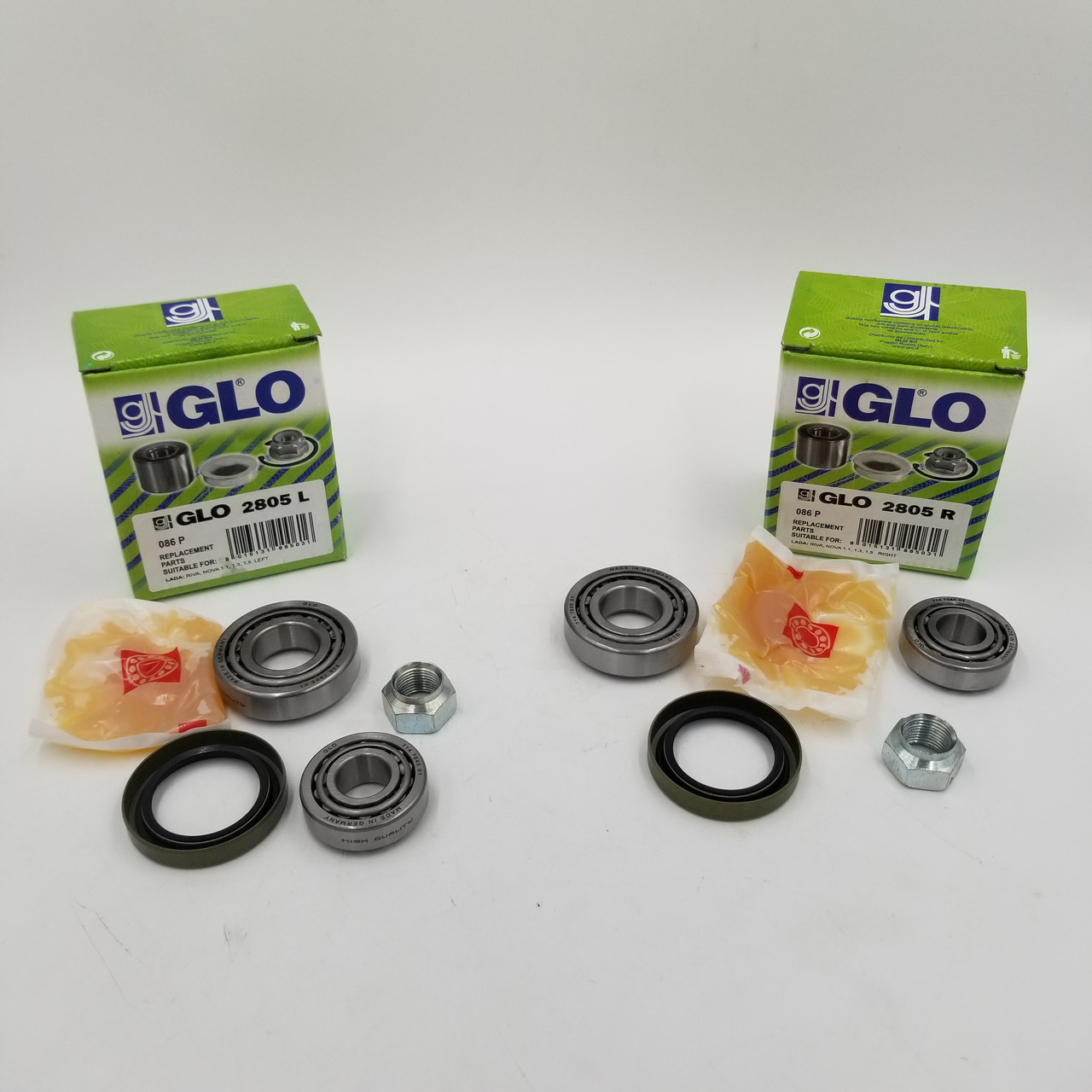 Підшипники передньої ступиці ВАЗ 2101-07 (комплект лівий+правий) GLO Італія 2805L, фото 1