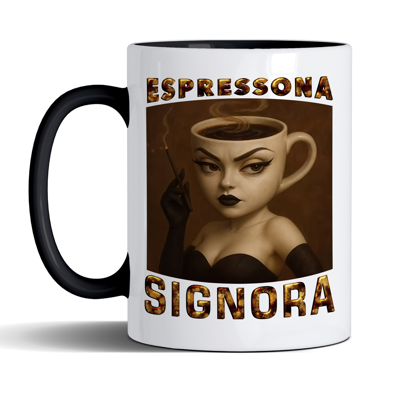 Чашка 330 мл з чорною ручкою з приколом Espressona Signora/ Еспресора сігнора, фото 1