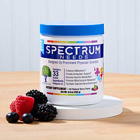 SpectrumNeeds® Berry 9.3oz Коктейль для оптимізації розумової та фізичної працездатності, 252г, строк до 07/2027