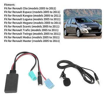 Адаптер AUX блютуз Bluetooth гучний зв'язок мікрофон для штатних магнітол рено Renault Megane 2 Scenic 2 Trafic Master Clio
