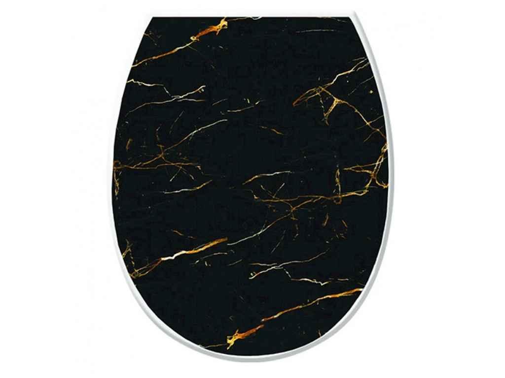 Сидіння для унітазу чорний з кришкою, декор Мармур U372мч ТМ ELIF PLASTIK BP, фото 1