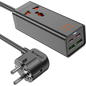 Мережевий подовжувач Hoco AC10A Barry PD65W GaN (2C2A with 1 socket) Desktop Charger Black