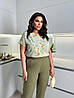 Жіночий літній зручний костюм: блузка з принтом тай-дай і штани однотон з кишенями, батал великі розміри, фото 7